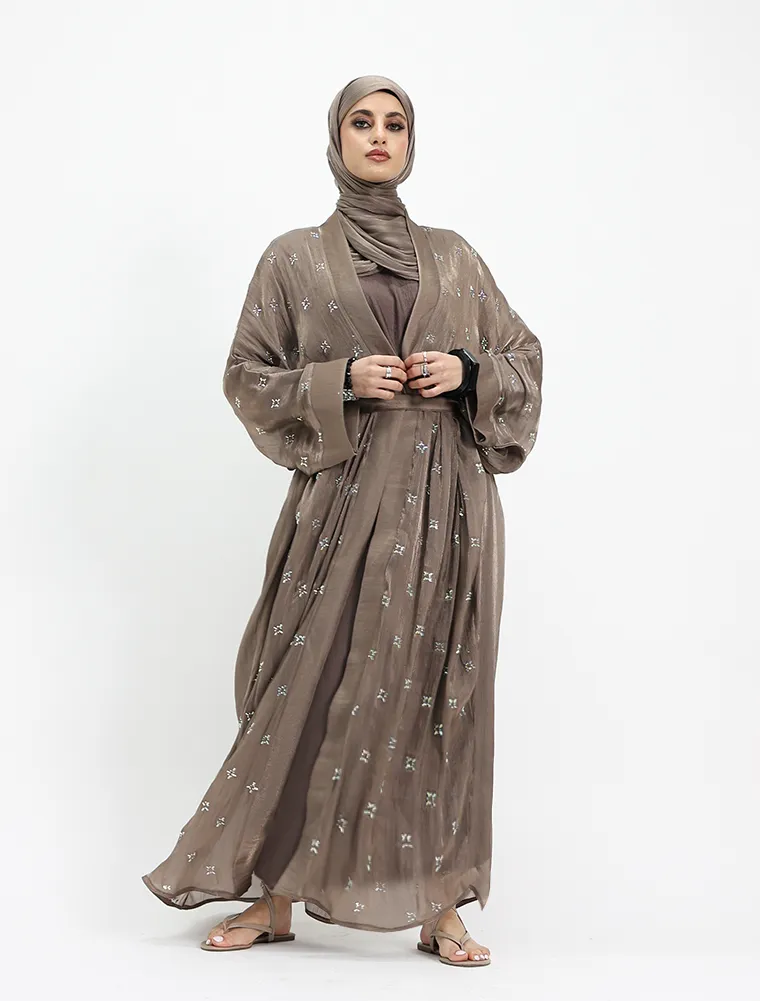 Mocha Sparkle Organza Kimono Set