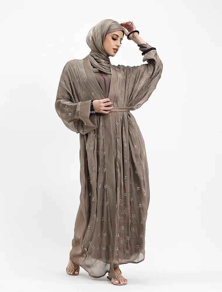 Mocha Sparkle Organza Kimono Set