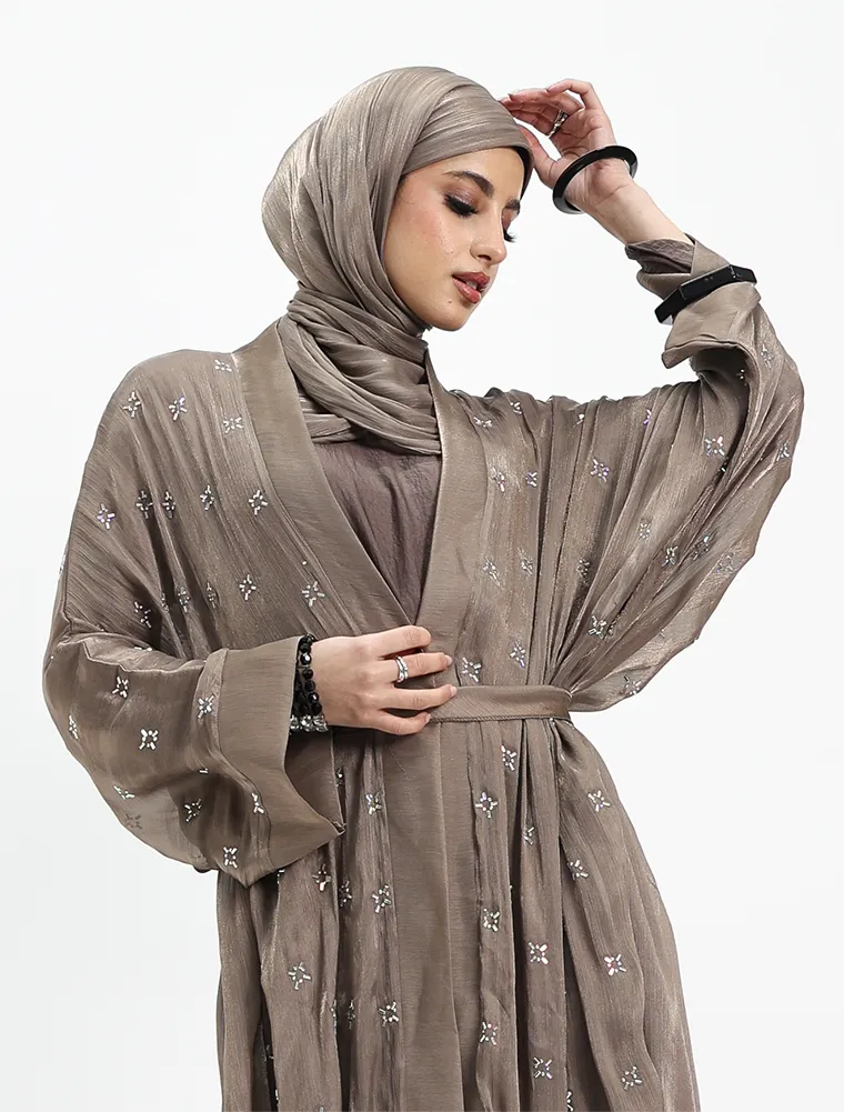 Mocha Sparkle Organza Kimono Set
