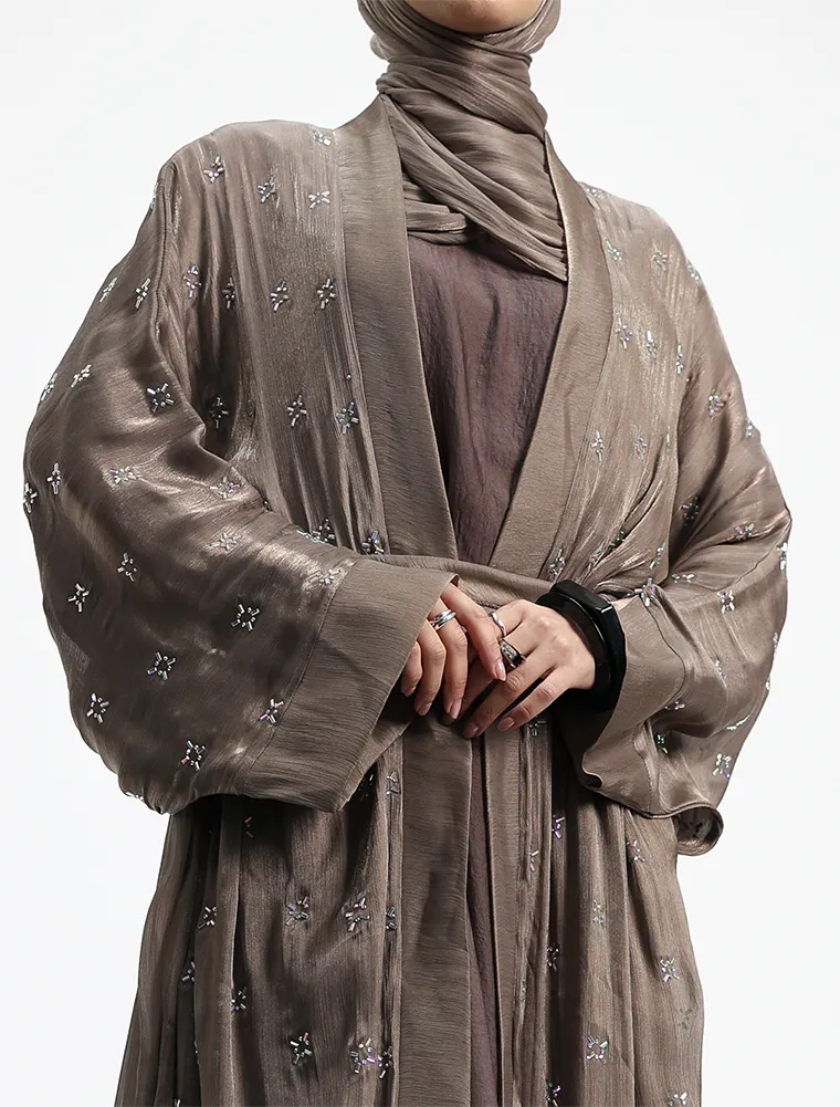 Mocha Sparkle Organza Kimono Set