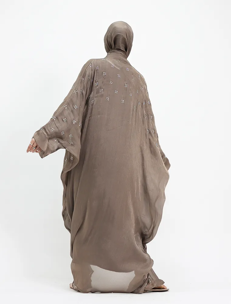 Mocha Sparkle Organza Kimono Set