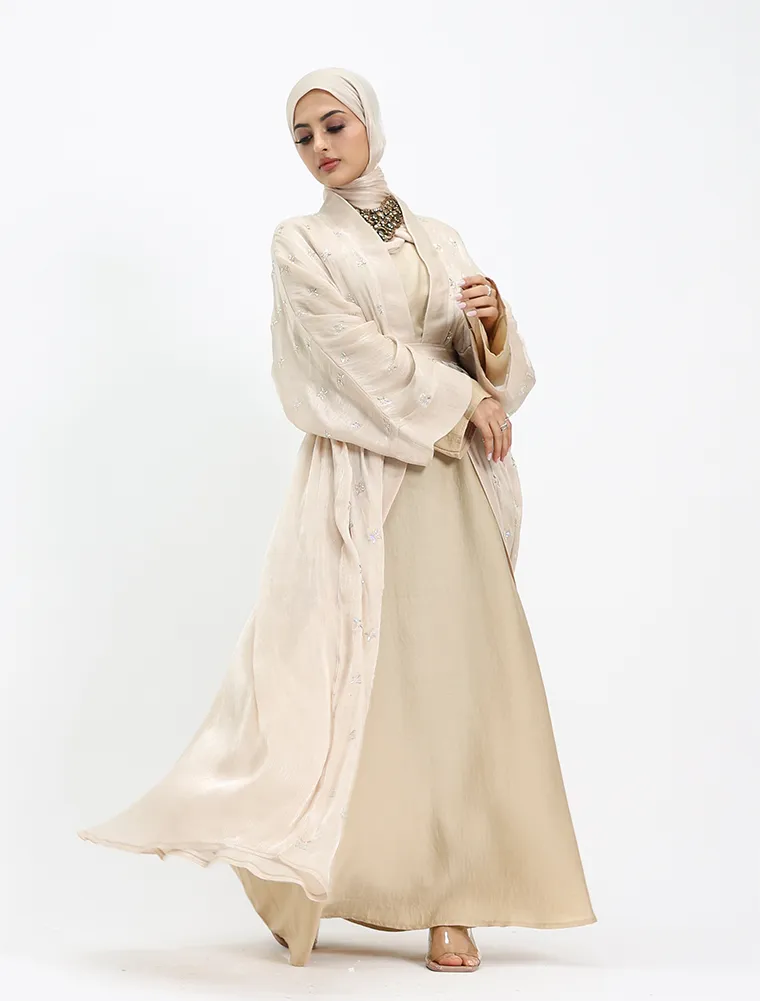 Beige Sparkle Organza Kimono Set