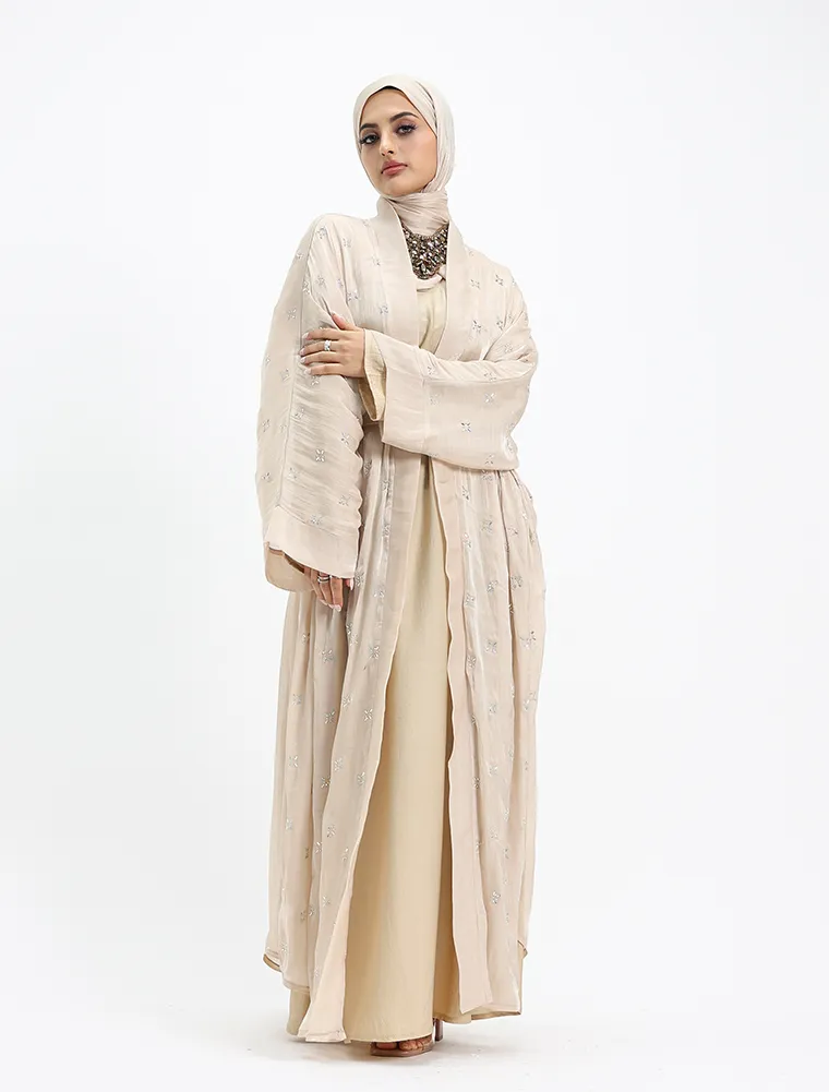 Beige Sparkle Organza Kimono Set