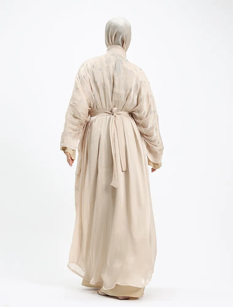 Beige Sparkle Organza Kimono Set