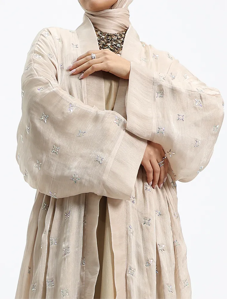 Beige Sparkle Organza Kimono Set