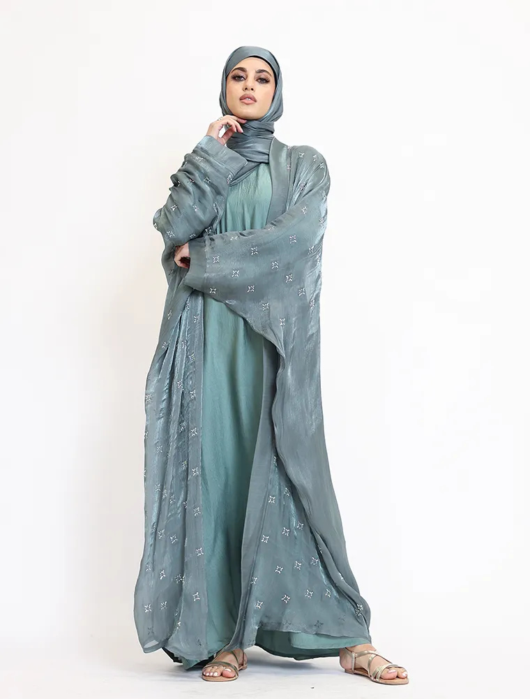 Sage Sparkle Organza Kimono Set