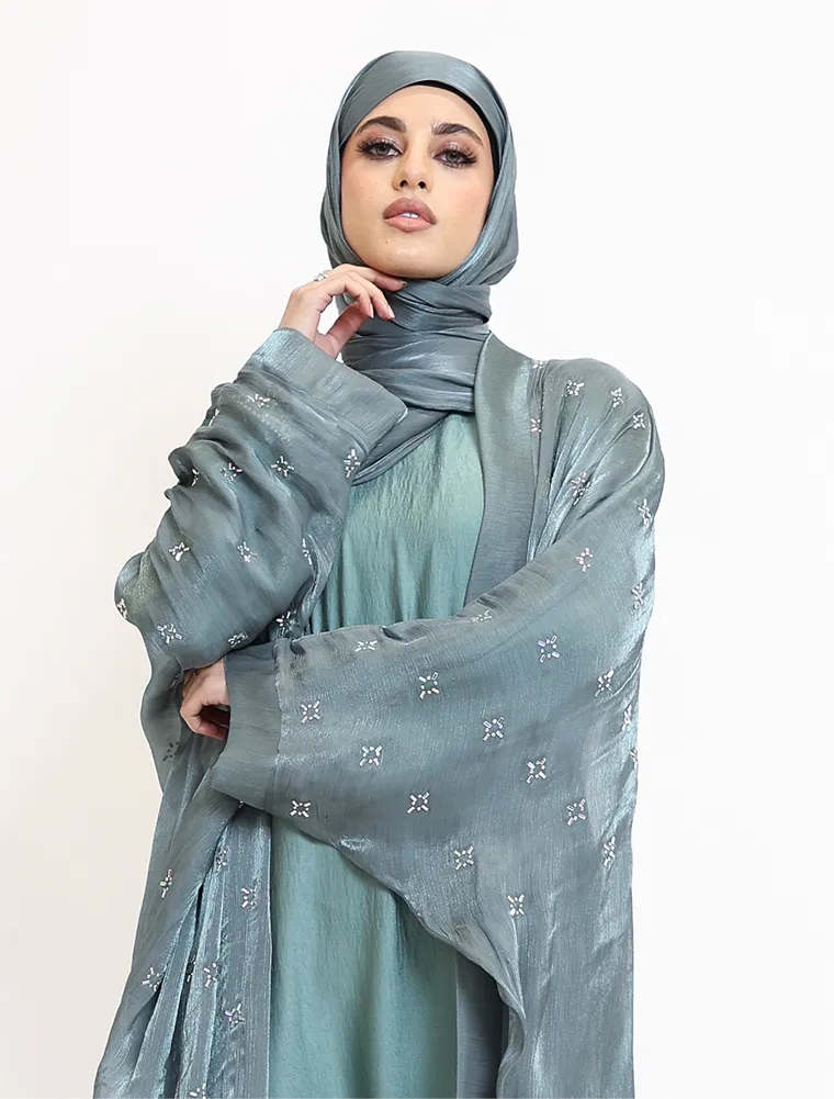 Sage Sparkle Organza Kimono Set