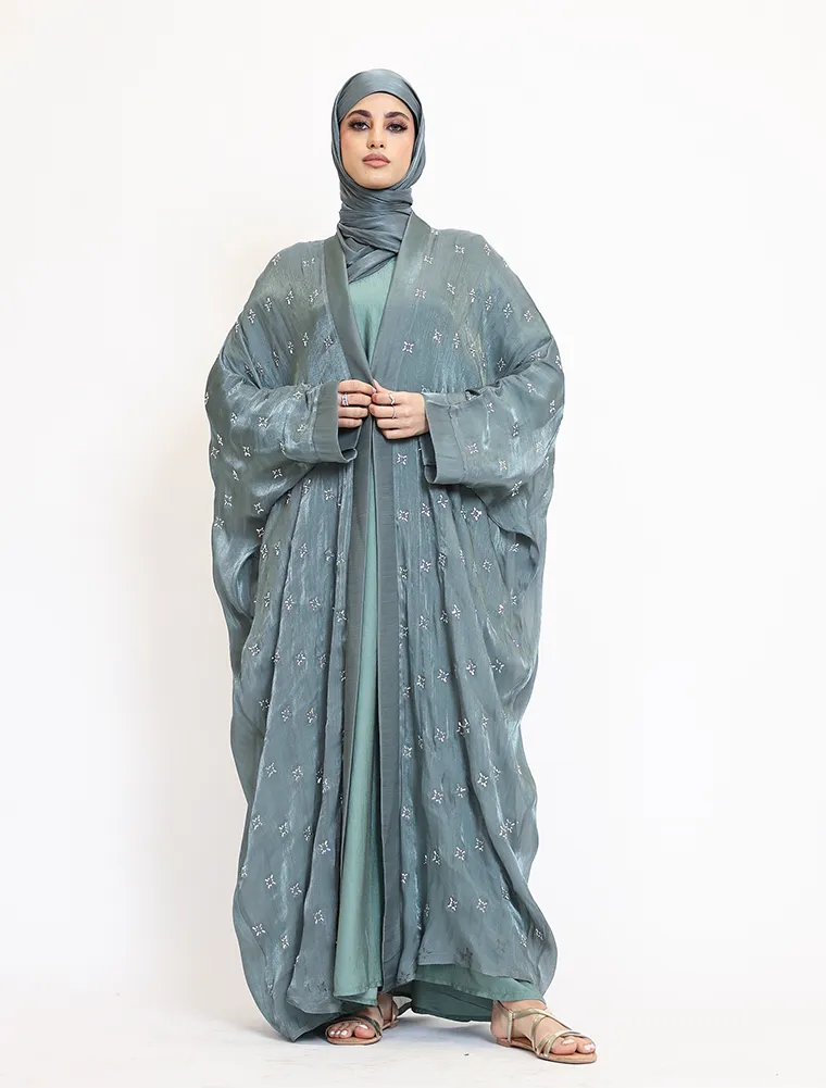Sage Sparkle Organza Kimono Set