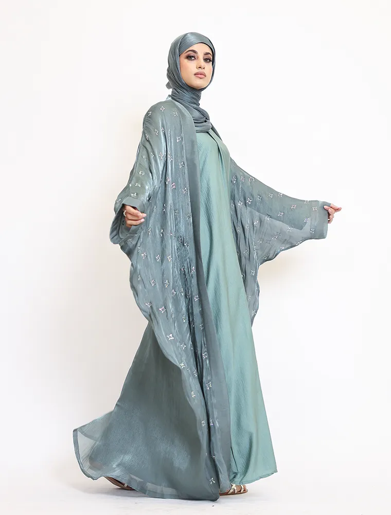 Sage Sparkle Organza Kimono Set