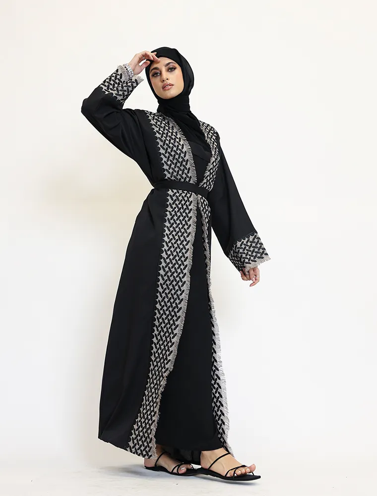 Black Open Keffiyeh 2 Piece