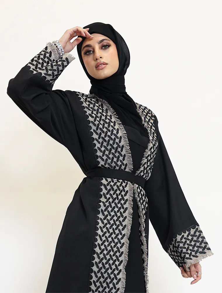Black Open Keffiyeh 2 Piece