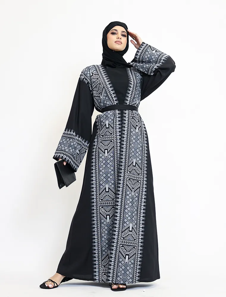 Black 2 Piece Moroccan Embroidery Abaya