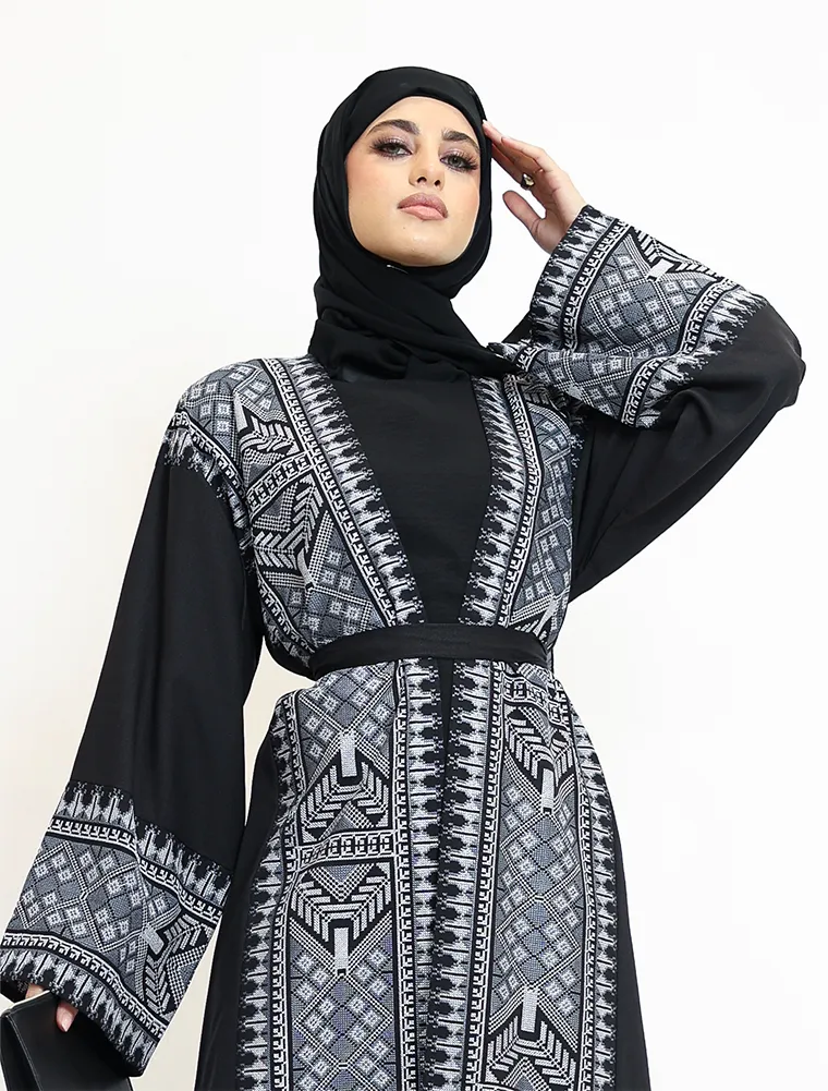 Black 2 Piece Moroccan Embroidery Abaya