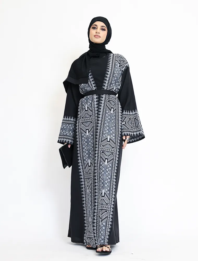 Black 2 Piece Moroccan Embroidery Abaya