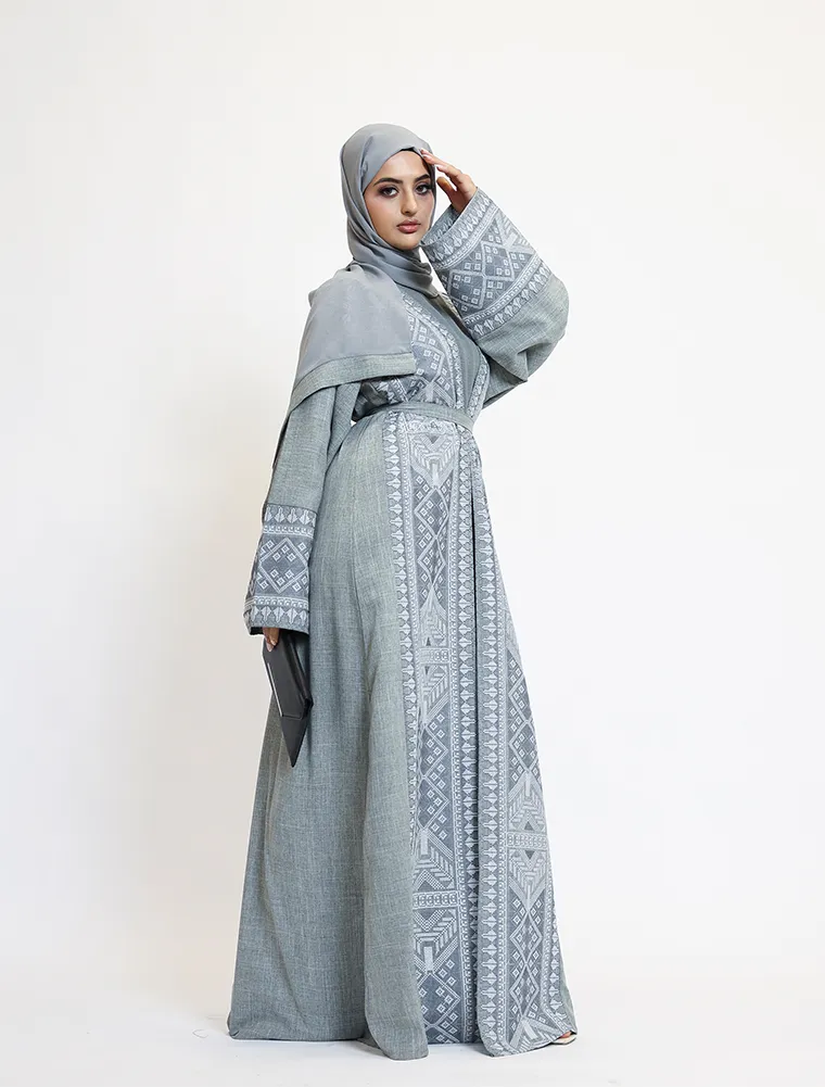 Sage 2 Piece Moroccan Embroidery Abaya