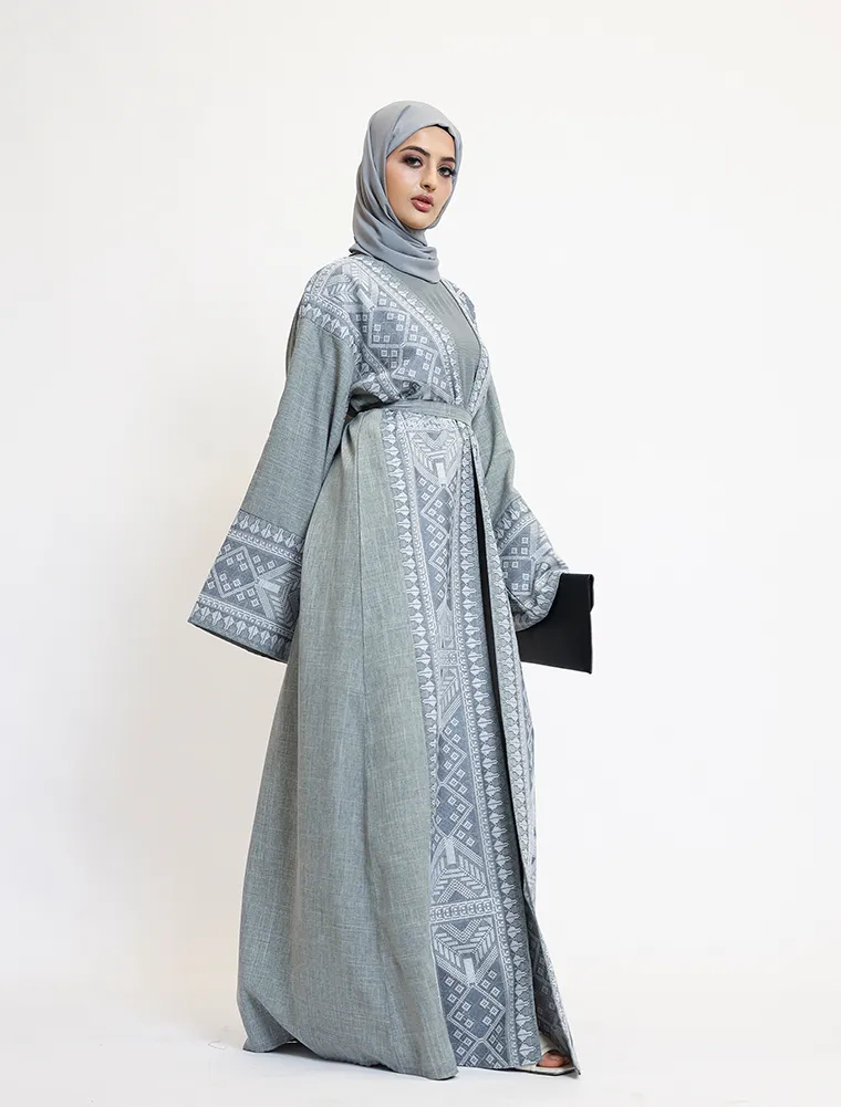 Sage 2 Piece Moroccan Embroidery Abaya