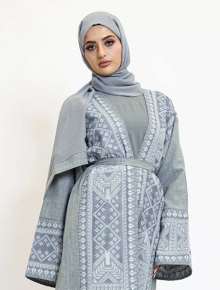 Sage 2 Piece Moroccan Embroidery Abaya