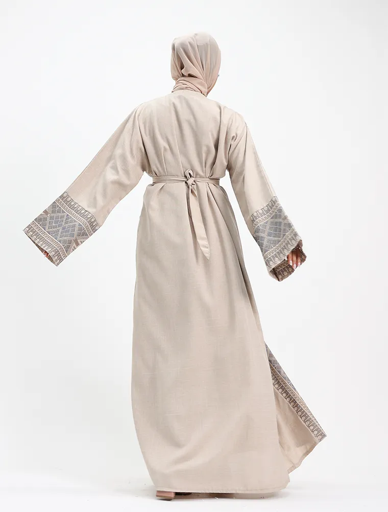 Beige 2 Piece Moroccan Embroidery Abaya