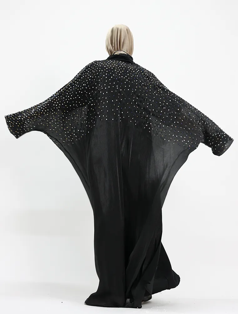 Black Sparkle Crystal Sheer Overlay Abaya