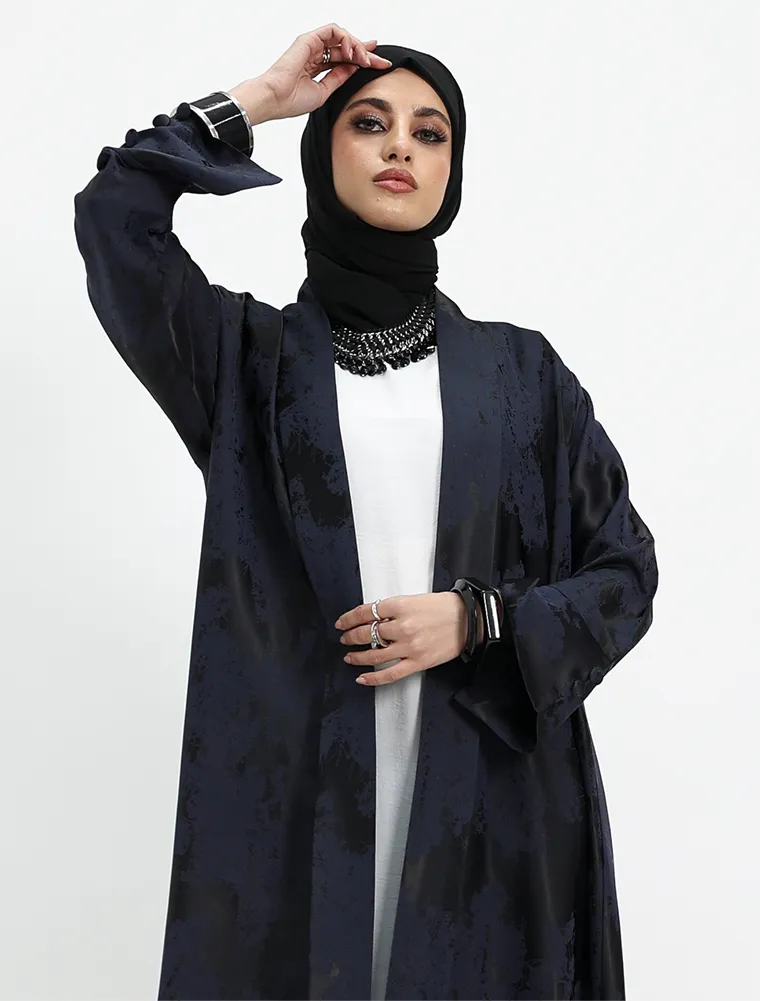 Navy Burmese Jacquard Abaya