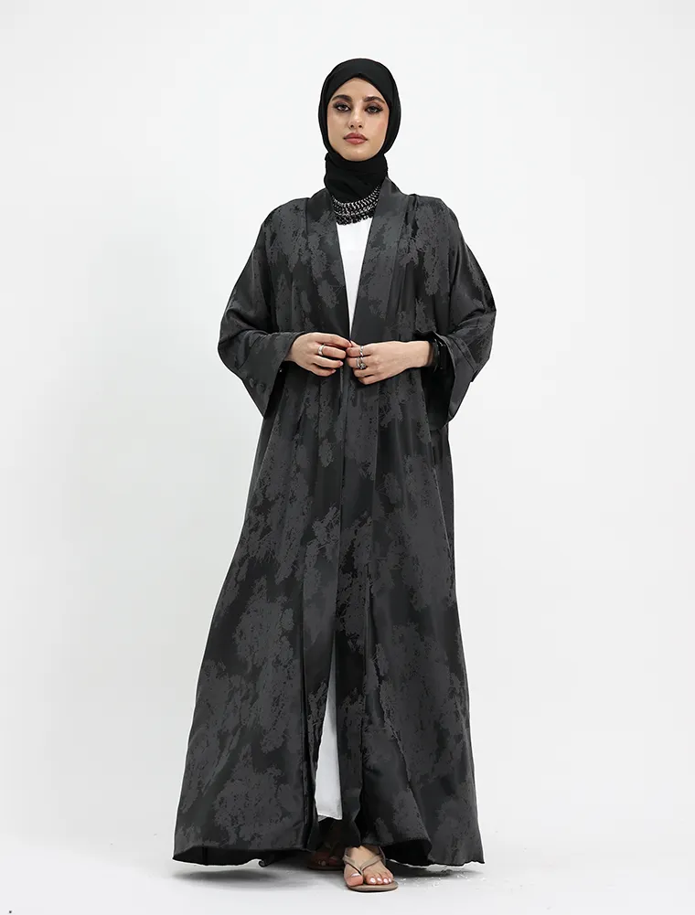 Grey Burmese Jacquard Abaya