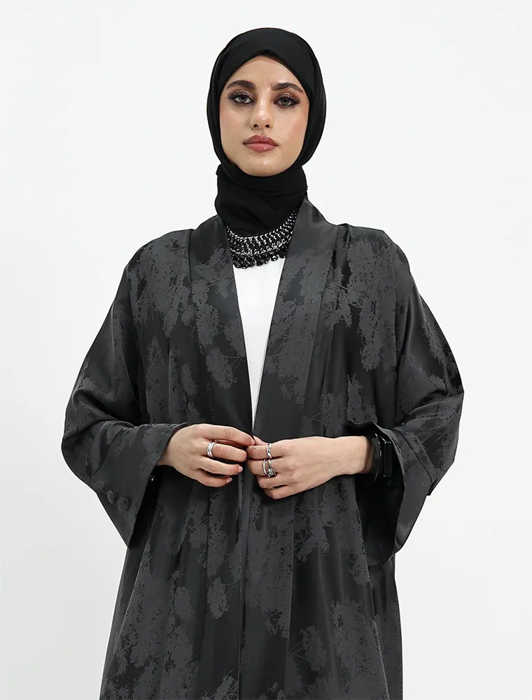 Grey Burmese Jacquard Abaya