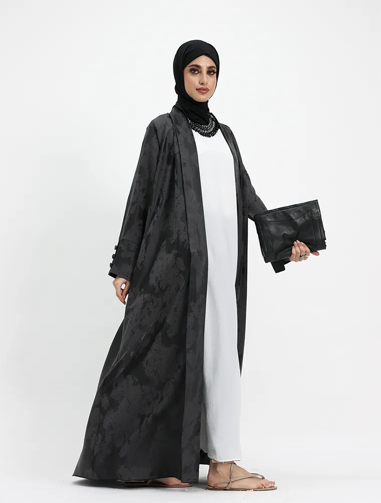 Grey Burmese Jacquard Abaya