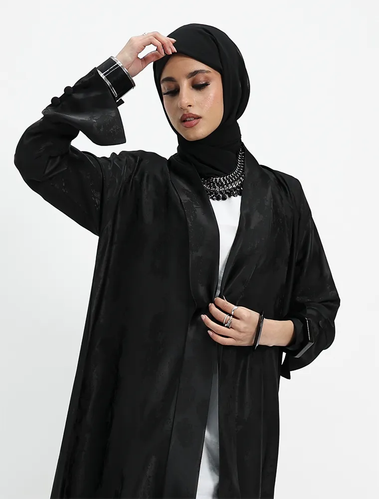 Black Burmese Jacquard Abaya