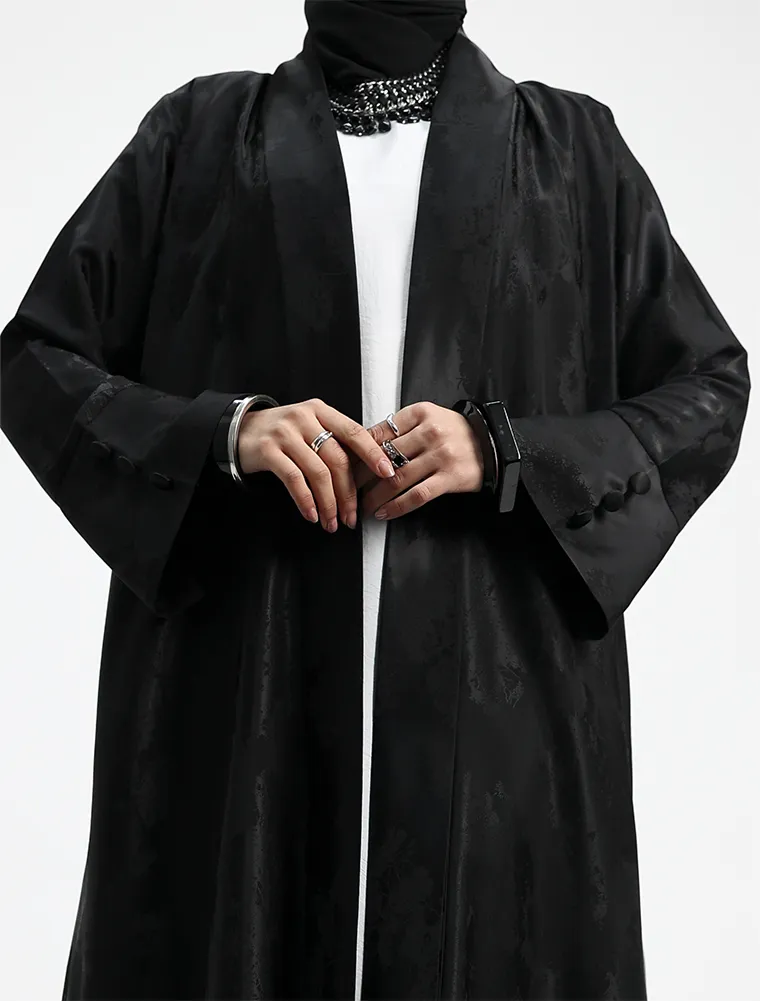 Black Burmese Jacquard Abaya