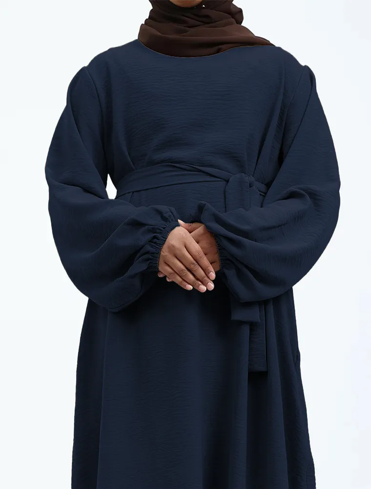 Navy Linen Feel Essential Girls Abaya