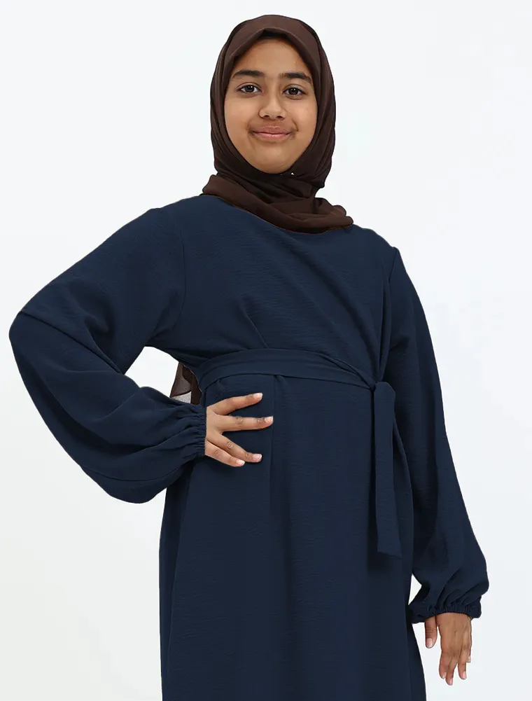 Navy Linen Feel Essential Girls Abaya