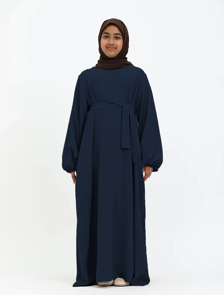 Navy Linen Feel Essential Girls Abaya