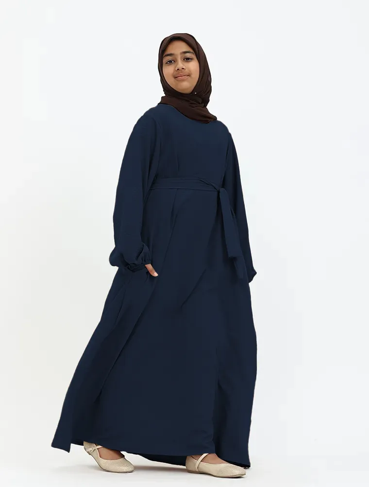 Navy Linen Feel Essential Girls Abaya