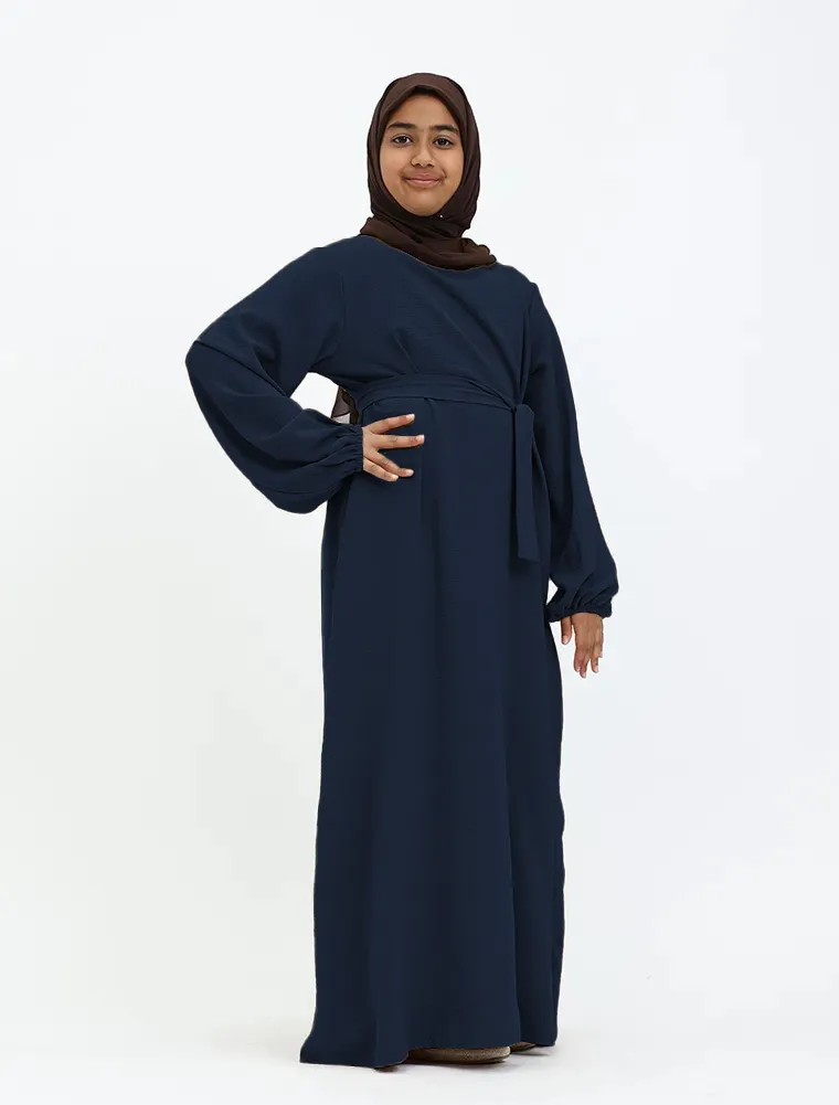 Navy Linen Feel Essential Girls Abaya