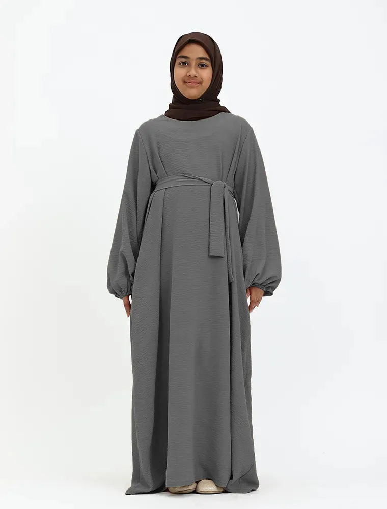 Grey Linen Feel Essential Girls Abaya