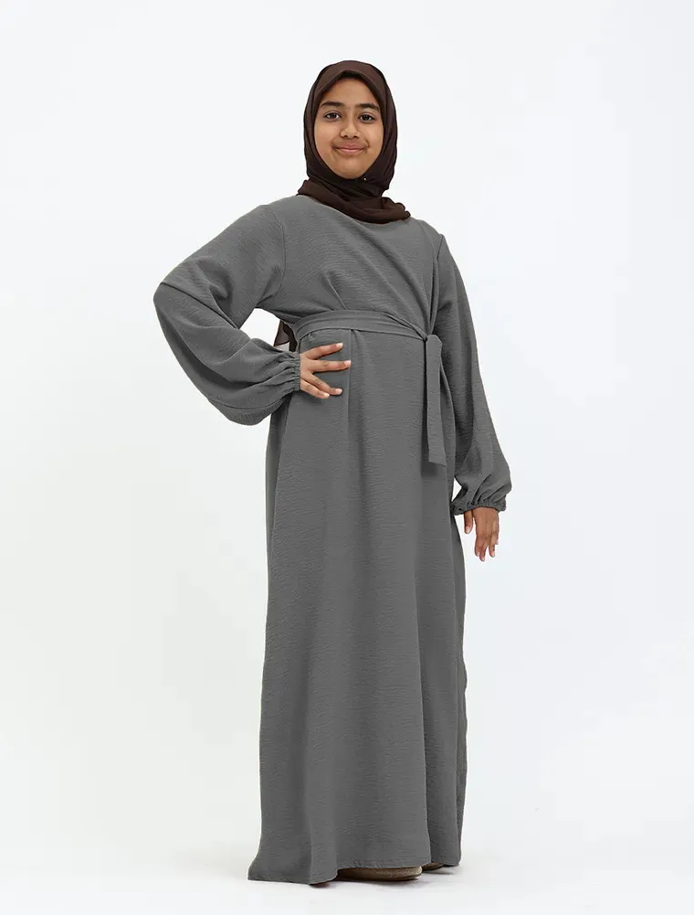 Grey Linen Feel Essential Girls Abaya