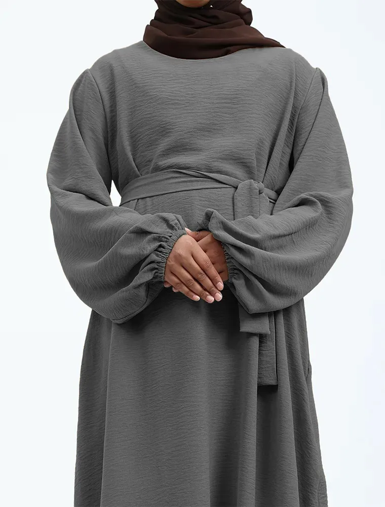 Grey Linen Feel Essential Girls Abaya