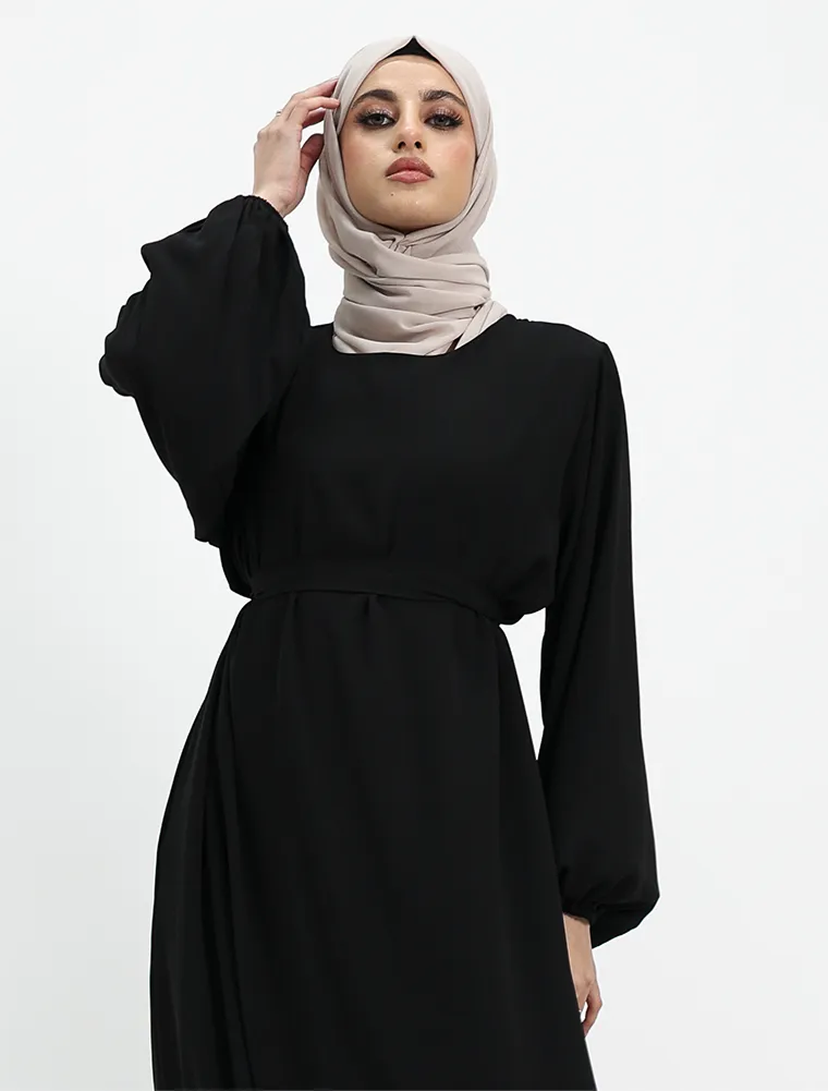 Black Winter Crepe Essential Abaya