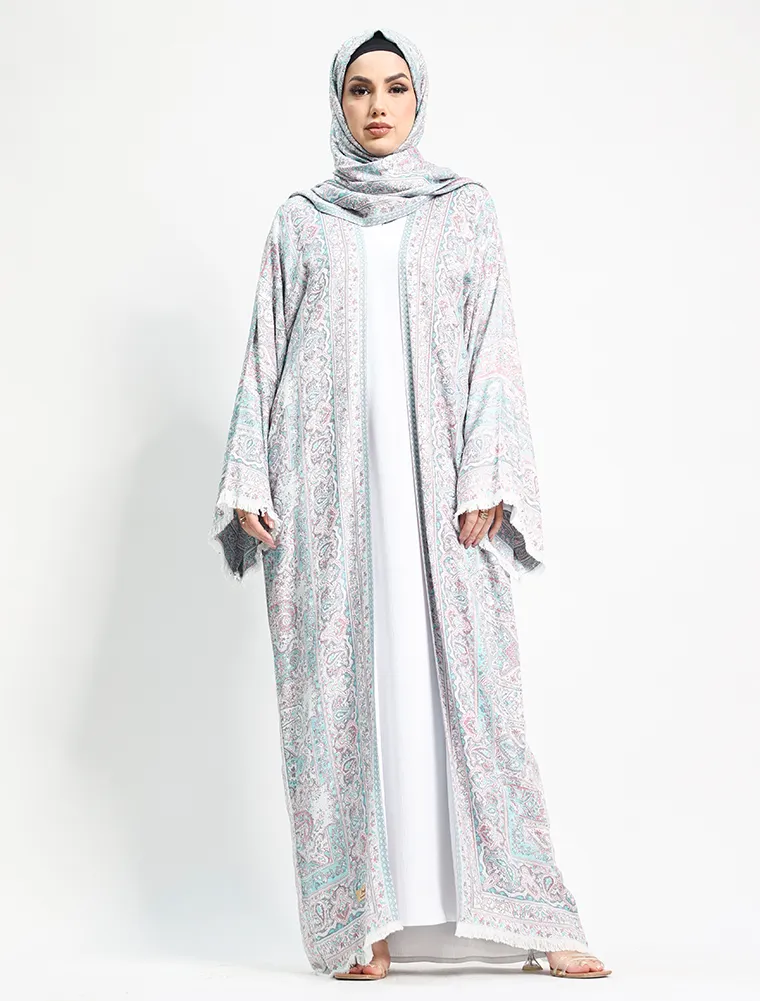 Aqua Pashmina Kimono Abaya