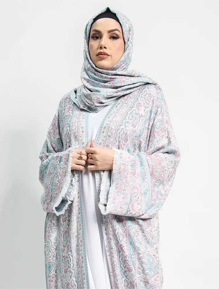 Aqua Pashmina Kimono Abaya