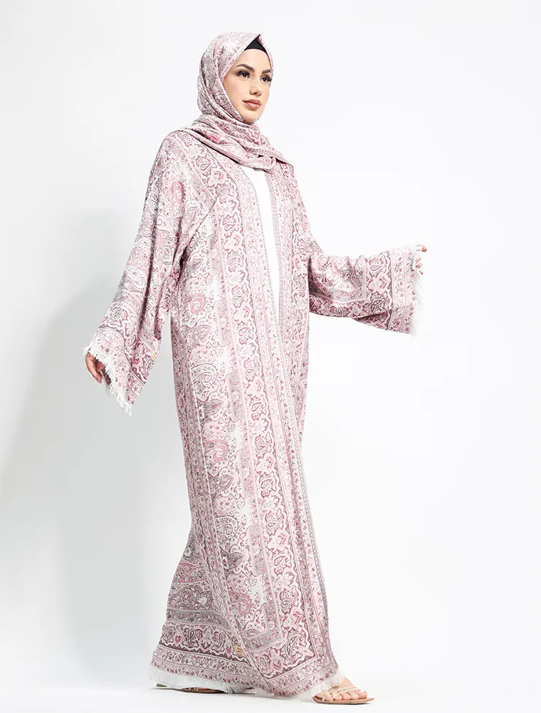 Pink Pashmina Kimono Abaya