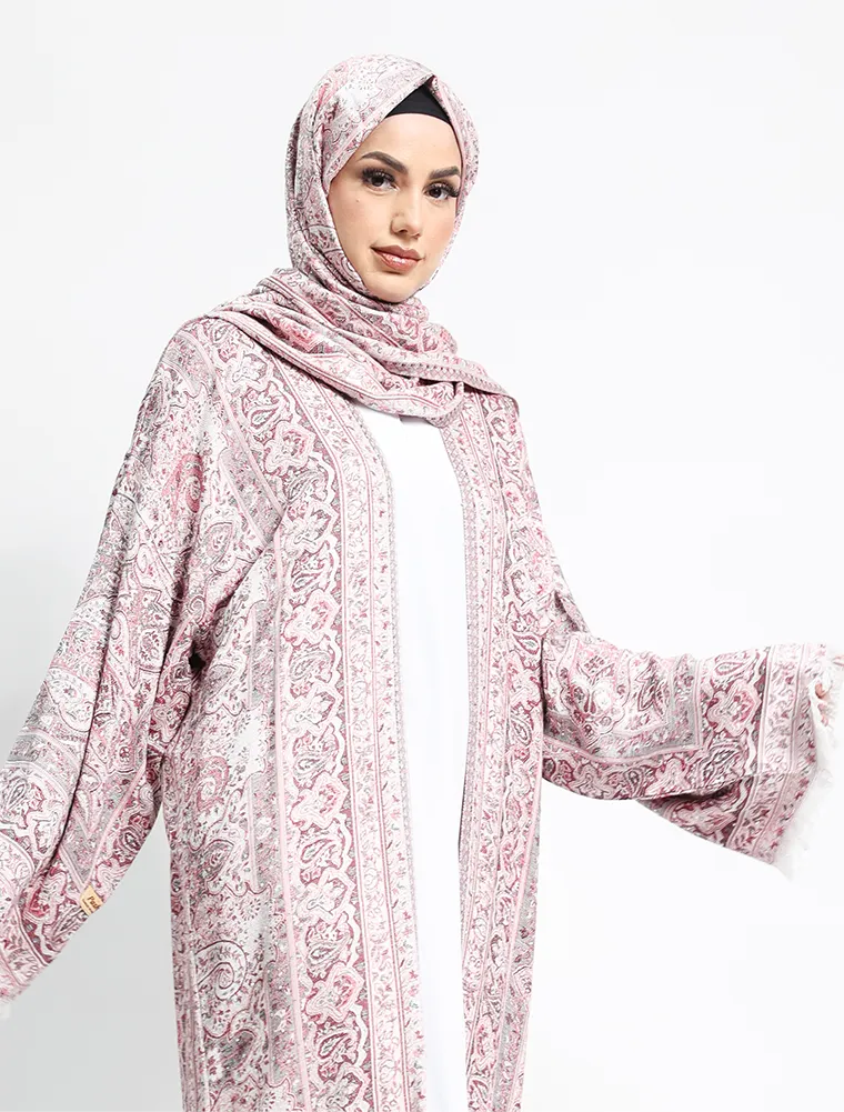 Pink Pashmina Kimono Abaya