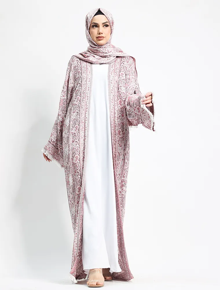 Pink Pashmina Kimono Abaya