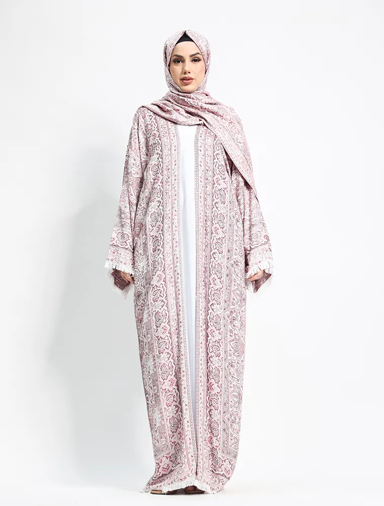 Pink Pashmina Kimono Abaya