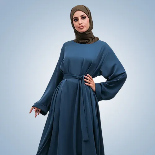 Petrol Blue Cuff Plain Abaya