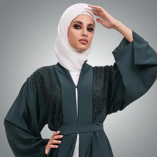 Bottle Green Aina Open Abaya