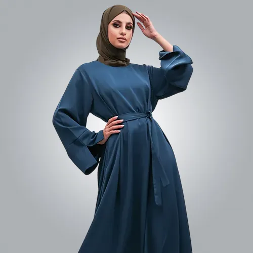 Petrol Blue Split Cuff Plain Abaya