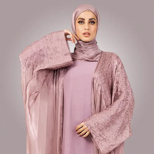 Rose Embellished Sheer Abaya Set